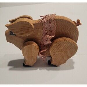 Vintage Wooden Pig Figure with Tutu Poseable Legs